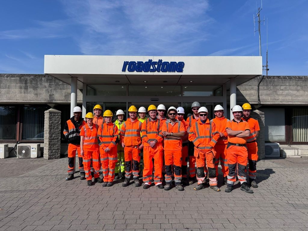 Group of students outside Roadstone head quarters