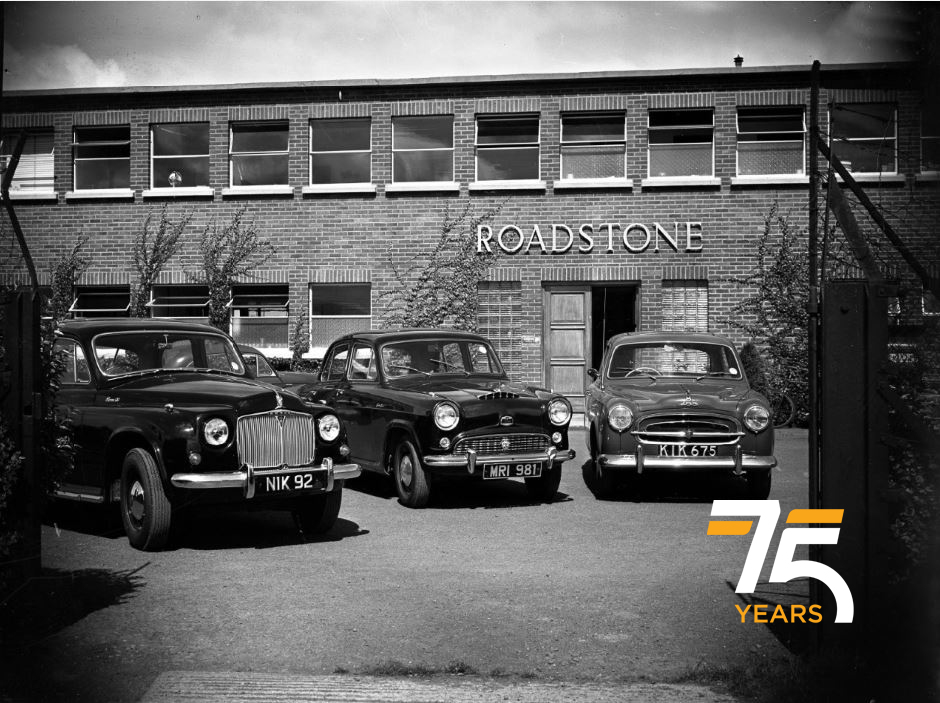 vintage image of Roadstone office with cars to the front