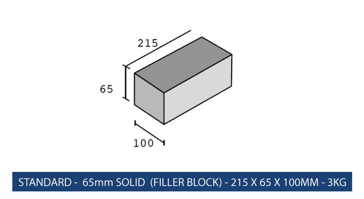 STANDARD - 65mm SOLID (FILLER BLOCK) - 215 X 65 X 100MM - 3KG