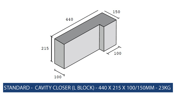 STANDARD - CAVITY CLOSER (L BLOCK) - 440 X 215 X 100/150MM - 23KG