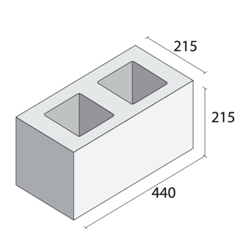 Standard - 215mm Twin Pot Cavity (Hollow) concrete blocks