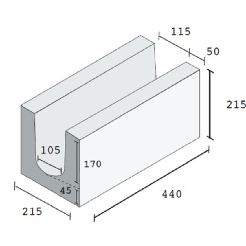 Standard block U-Block 440 x 215 x 215mm 22KG - concrete blocks