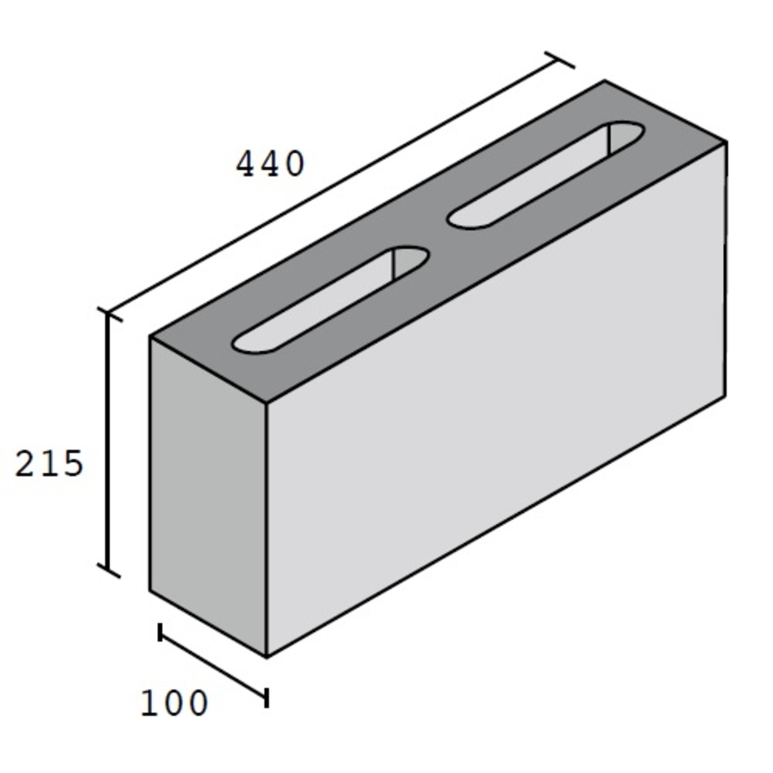 Standard - 100mm Hollow - 25% VOID - 440 x 215 x 100mm concrete block